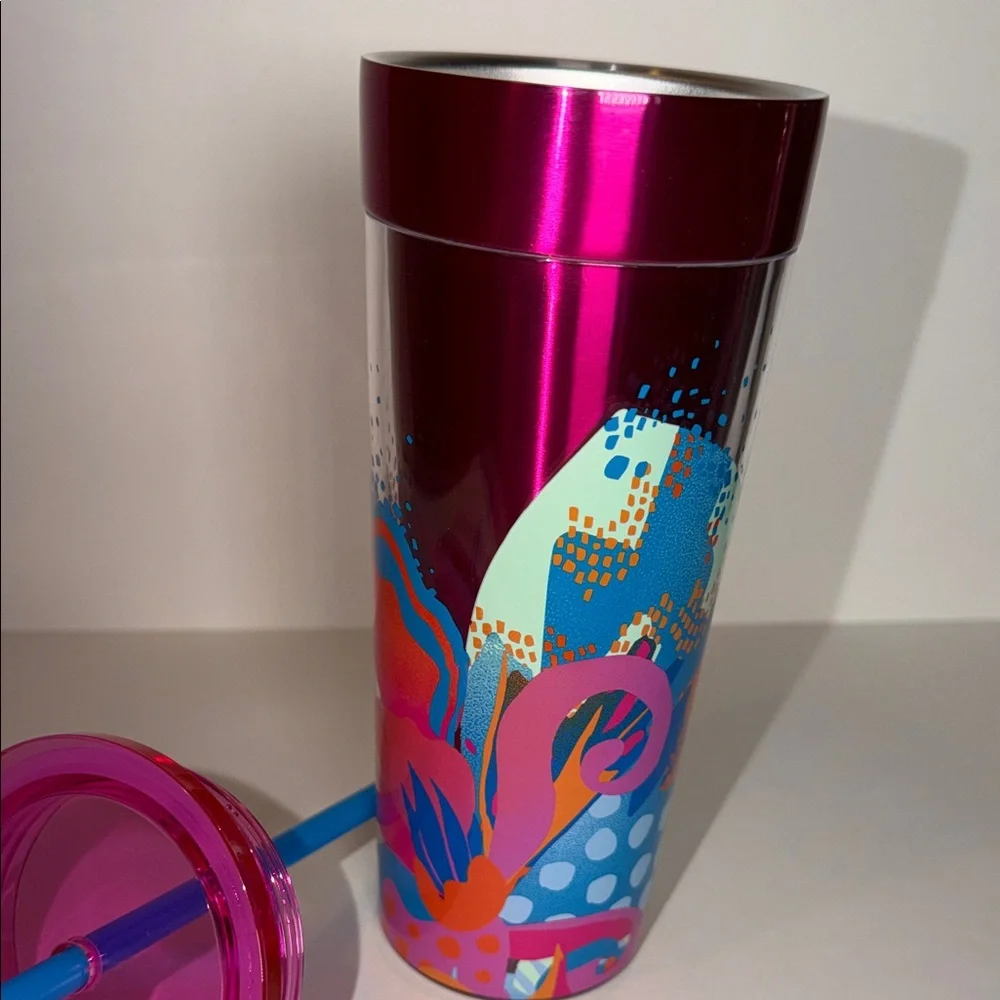 NWT Starbucks 2024 Summer Magenta Floral Stainless Steel Grande Tumbler 16oz
